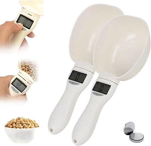 Digital Measuring Spoon - Electronic Measuring Spoon with LCD Screen 800g / 0.1g High Precision Food Measuring Scoop Scale with Measuring Spoons for Food/Coffee/Spices/Pets Food (White-2pcs)