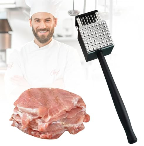 Fleischklopfer 2 in 1, Fleischhammer Edelstahl 304 mit 36 Stahlklingen und 25 Hammerstacheln, Schnitzelklopfer Steaker aus Rutschfester Holzgriff für Schwein und Huhn (Schwarz)