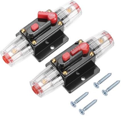DMiotech 2 Pack 100A Circuit Breaker, 12-24V DC Automotive Inline Fuse Holders Inverter with Manual Reset Button & Screws for Marine Boat Audio System Overload Protection
