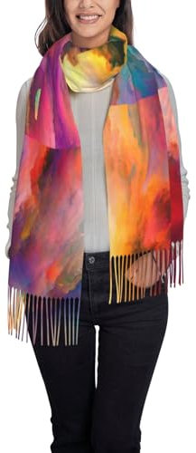 Poadnly Mehrfarbige Wolkenexplosion, Großer weicher Kaschmir-Schal, Wickelschal, Fransenschal, leichte Stola, 197 x 72 cm