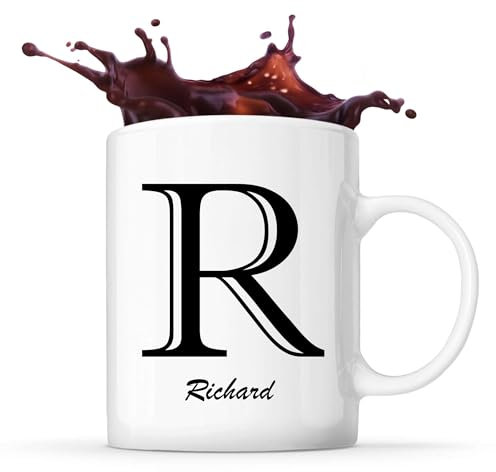 Planetee Tasse Richard Lettre Chic | Mug Céramique | Idée Cadeau Prénom pour Cuisinier Barbecue Jardinage Oncle Parrain Beau Papa Collègue Départ Retraite Noël