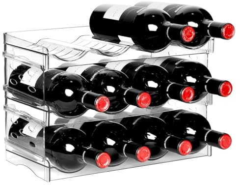 BoxedHome Stapelbarer Flaschenhalter Weinflaschen Halter Weinregal Wein, Flaschen Organizer, Flaschenregal Kühlschrank, Flaschenhalter Küche für Kühlschrank,Schrank,Büro (3 Stück 12 Flaschen)