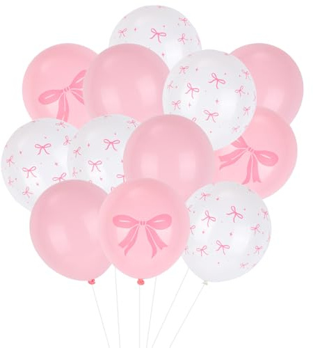 30stk Latex-Ballons mit Schleife, 30,5 cm Rosa Weiße Schleifen-Themenballons Partydekorationen für Geburtstag Koketterie Junggesellinnenabschied Hochzeit Verlobung Brautparty Babyparty