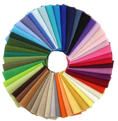 Luckwaii 50PCS Coloured Felt Fabric Sheets 25x25cm Quilting Fabrics Squares Bundle Fat Quarters Solid Colors Pure Cotton Material for Sewing & Quilting Beginners DIY Craft Quilten Doll Clothing