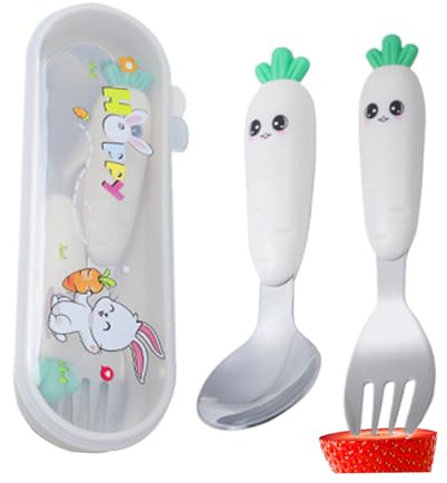 Fuuxtci Juego De Cucharas Y Tenedores Infantiles, Juego De Cubiertos De Acero Inoxidable con Estuche De Almacenamiento, Cubiertos Apto para Lavavajillas con Diseño Divertido para Reuniones Familiares