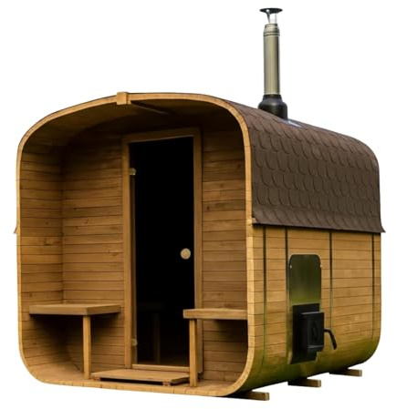 Gardj Fasssauna Garten Outdoor Sauna aus nordischer Fichte – Verschiedene Größen (2–6 Personen) – Wahlweise mit Holz- oder Elektroofen – Inkl. Zubehörset (QL 240 cm, Quadratische, Holzofen)