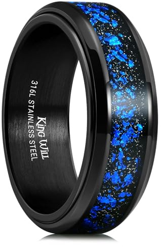 King Will Herren 8mm Edelstahlringe Angst Fidget Spinner Ring Schwarz Drehbare Eheringe Komfort Passform
