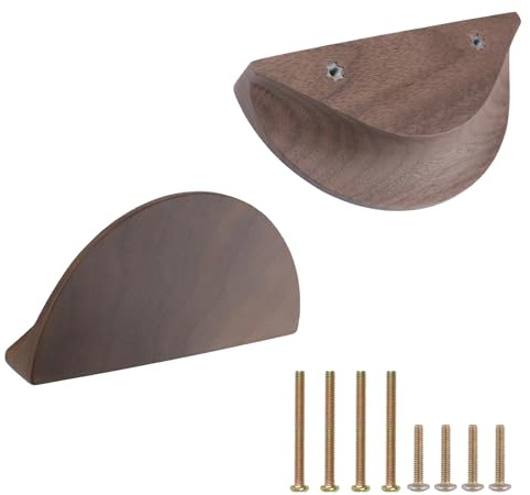 MOROBOR Maniglie per cassetti a mezza luna, confezione da 2 pomelli semicircolari in legno di noce, grandi maniglie a bordo per dita con doppio foro per cassetti, armadietti, armadi, ferramenta/120 mm