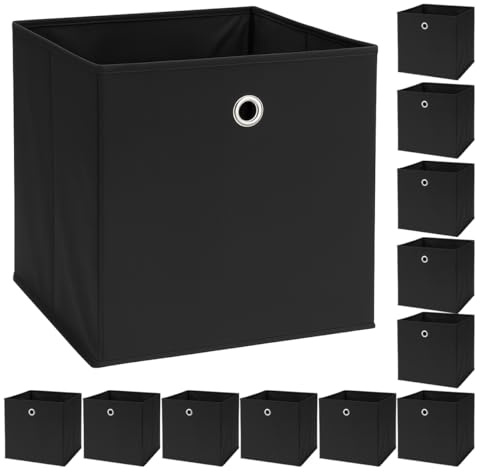 Murago 12er Set Faltbox ca. 30x30x30 cm - Schwarz - Würfel Aufbewahrungsbox faltbar Aufbewahrungskörbe Deko Korb Boxen Wohnzimmer Stoff für Kleidung Büro Regalkorb Klappbox Schlafzimmer Körbe