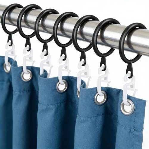 XIAOGUA 50 Piezas Ganchos Cortinas Anillas Cortina Argollas para Cortinas Color Negro, Material Hierro Cortinas Transparentes en Cafeterías O Decoración del Hogar Fácil de Instalar