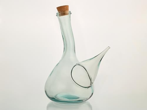 Porrón de Vidrio 1 Litro (1000 ml) – Fabricado en España – Cristal Artesanal con Tapón de Corcho – 25 cm