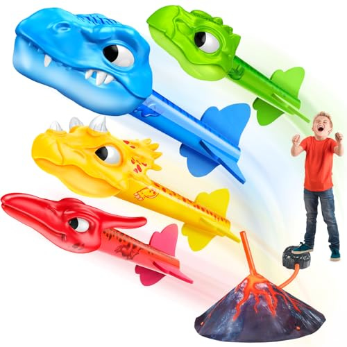 HappyKidsClub Juguetes Cohetes para Niños con 4 Cohetes de Espuma con Forma de Dinosaurios