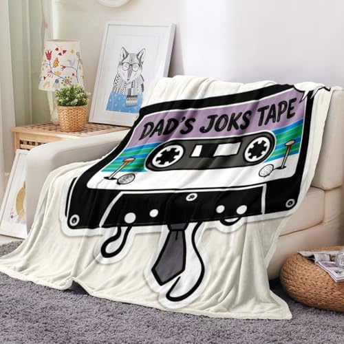 Svnthqp Happy Father's Day Flannel Throw Blanket Cassette Body Stripes Structures Tees Balls Speech Super Soft and Warm Home Blankets Cozy, Plush, Lightweight for All Season 60x80 Inch