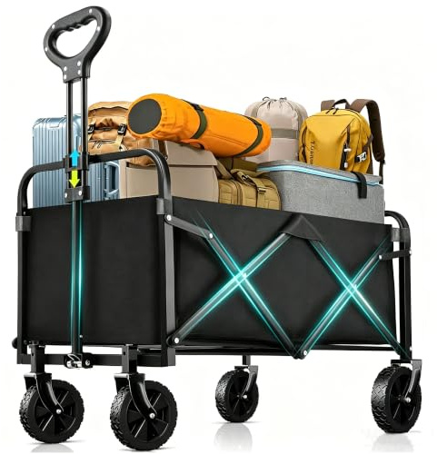 Chariot Pliable, Compact Léger Chariot de Plage Pliable à Roulette Tout Terrain, avec Poignée Réglable pour Jardin Camping