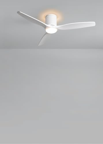 CREATE / WIND CALM CUSTOM RATTAN/Ventilador de techo con luz ratán blanco aspas madera natural blanco con mando / 40W, Doble luz, Ø132 cm, luz LED 3 temperaturas, función verano-invierno