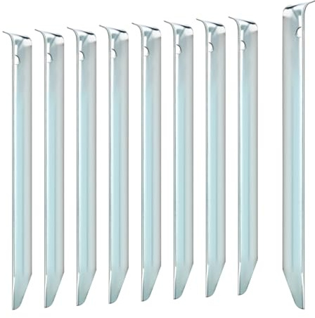 FAMEX Lot de 10 piquets de tente en acier, extra stables et longs, résistants aux tempêtes, ancrages de sol robustes pour tentes, pavillons, voiles d'ombrage, camping et extérieur