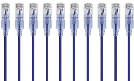 Monoprice SlimRun Cat6A Ethernet Patch Cable - Network Internet Cord - RJ45, Stranded, UTP, Pure Bare Copper Wire, 30AWG, 0.5 Feet, Purple, 10-Pack