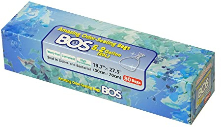 BOS Amazing Odor Sealing Disposable Bags for Commode Liners, Adult Diapers or any Sanitary Product - Durable & Unscented (50 Bags) [5.2 Gallon/20L, Color: Black]