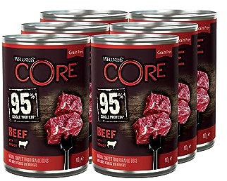 Wellness CORE 95 % Rind & Brokkoli, Hundefutter nass, Pastete, 6 x 400 g, ohne Zuckerzusatz, getreidefrei, mit hohem Fleischanteil und ausgewählten Zutaten