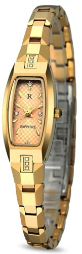 RORIOS Elegante Damen-Armbanduhr, Quarz, Analog, Wolframstahl, Band wasserdicht, Gold, Klassisch