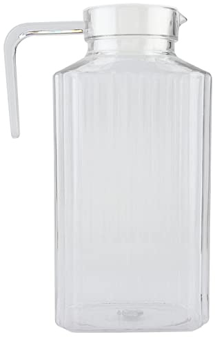 Plastic Acrylic Transparent Bottle Striped Wine Water Ice Cold Jug with Lid for Bar Home Application(1800ml)