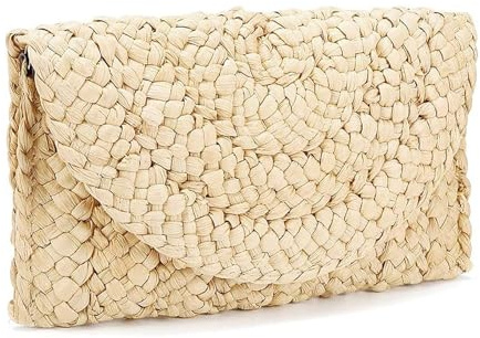 iPobie - Bolsa de embrague de paja, playa, bolsos de mano, mensajero, tejido retro, para damas de embrague, M, paja, M, pajita, M, Paja