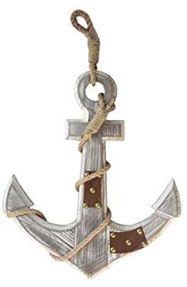 Hogar y Mas Ancla Decorativa Grande de Madera, Ancla Naútica Decorativa Blanca. Decoración Marinera Madera 31,5x2x27 cm