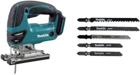 Makita DJV180Z Scie sauteuse sans fil 18 V Li-ion Boîtier nu & A-86898 Lot de 5 lames pour scie sauteuse