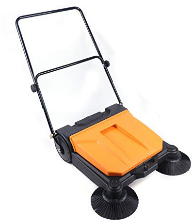 Hand-Held Push Sweeper, 26 Practical Industrial Walk-Behind Floor Sweeping Sweeper with 15L Waste Container for Indoor/Outdoor Garden Leaf and Lawn Collector