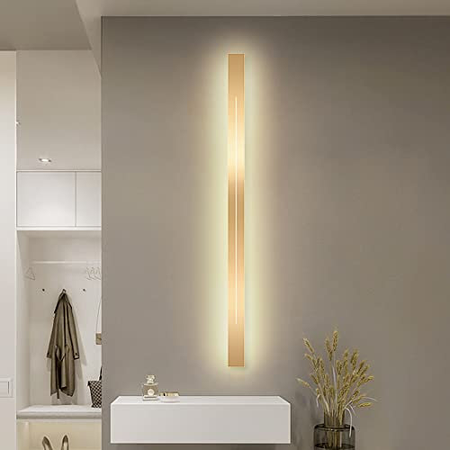 LANMOU Modern LED Wandlampe Innen Lange Wandleuchte Gold Dimmbare Up Down Wandbeleuchtung Nachttischlampe Flurlampe Dekoration für Treppe Wohnzimmer Korridor, 3 Farbtemperatur,120x5x5cm/34w