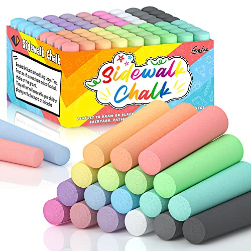 feela Jumbo Sidewalk Chalk, 72 Pack Non-Toxic Outdoor Chalk Set For Kids, 18 Colors