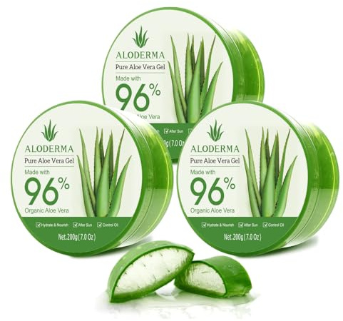 Aloderma Aloe Vera Gel Made within 12 Hours of Harvest with 96% Pure Organic Aloe Vera for Skin, Scalp, & Hair, Soothing Aloe Face Moisturizer, Multipurpose, Hydrating Aloe Gel, 7oz, 3-Pack