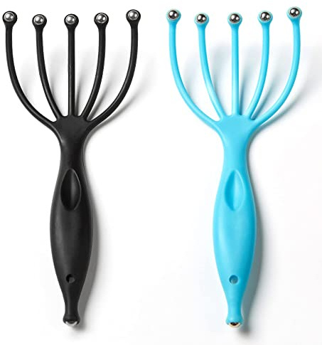 Lyanxinlei Head Massager,Protable Handheld SPA Scalp Massage Tool for Deep Relaxation & Stress Reduction Wet and Dry in The Office Home SPA (2-Pack) (Black Blue)