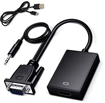 Aolirot Câble VGA vers HDMI convertisseur 1080p avec câble audio 3,5 mm et câble d'alimentation pour les TV, projecteurs et moniteurs