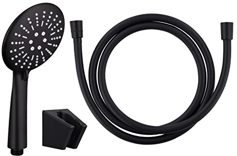 Kit de cabezal de ducha negro MERIDA + manguera de 1,75 metros + soporte de pared by Eurosanit.