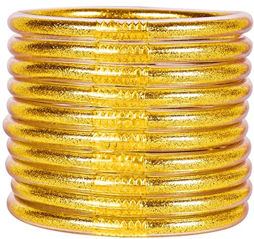 10 PCS Glitter Jelly Bangle Bracelet Set - Gold Powder Lining Fashion Jewelry - Lightweight Cute Bracelets for Women