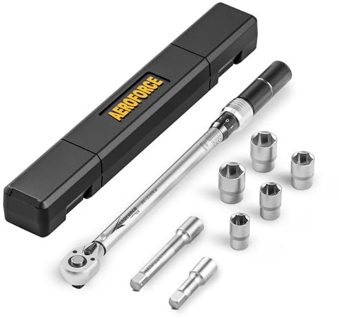AEROFORCE Drehmomentschlüssel Set, 1/2 Zoll 8tlg (30-210 Nm) mit 72-Zahn-Dual-Ratschenkopf, Steckschlüssel 17-24 mm und Verlänger
