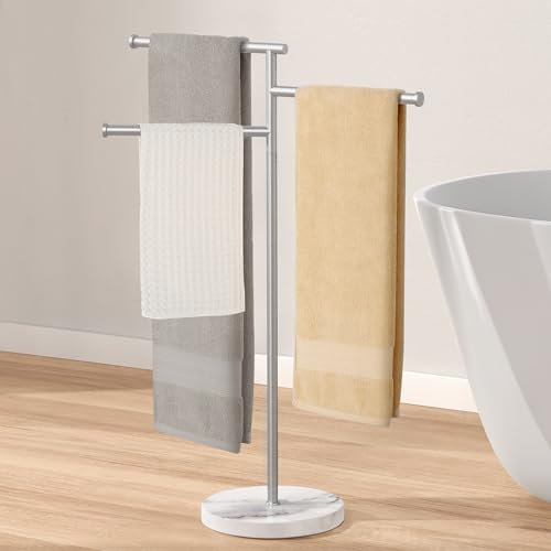 KES Porte Serviettes sur Pied 3 Barres Porte Serviette Salle de Bain Pivotant Acier Inoxydable 18/8 Barre Porte Torchon Marbre Support Brossé, BTH219-2