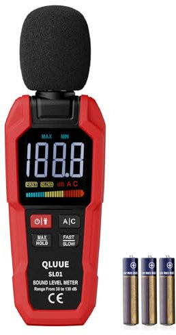 QLUUE Sonomètre numérique portable de 30 dB à 130 dB, écran LCD pondéré A/C, peut être utilisé à la maison, à l'usine et sur la route