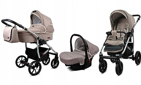 BabyLux® Carrito de Bebé Sistema de Viaje Set 3 en 1 - Qbaro - incl. Capazo, Silla de Paseo, Silla Coche - Cochecito - con Bolso cambiador, Cubierta para la lluvia, Mosquitera etc.