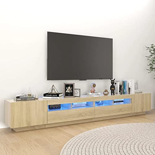 SECOLI TV Schrank Mit LED Leuchten 260x35x40 cm Fernsehschrank Sonoma Eiche Sideboard Wohnzimmer Fernseher Unterschrank Mit Schubladen