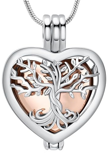 VCCWYQK Tree of Life Heart Urn Necklace for Ashes for Women Men Stainless Steel Cremation Jewelry Keepsake Memorial Lockets for Loved One Ash Holder