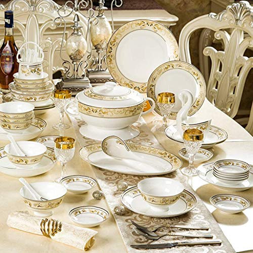 Juego de vajilla de cerámica con 48 piezas, cuenco/plato/cuchara | Juegos de vajilla de porcelana china, juego combinado de porcelana de estilo europeo, amarillo