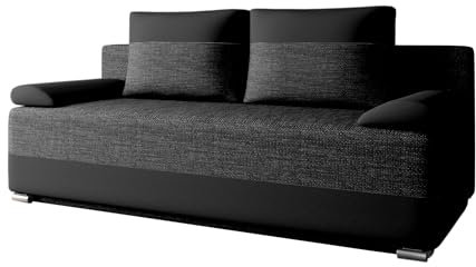 E-MEUBLES Schlafsofa Atlanta Polstersofa Schlafcouch Sofa Sofagarnitur Couch Schlafsofa für Wohnzimmer mit Bettfunktion, Schlaffunktion und Bettkasten: 200x90x96 cm Schwarz Lawa 06 + Soft 11