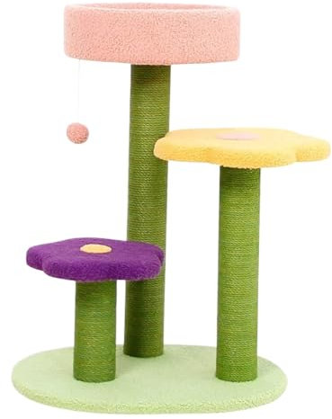 Arbol para Gatos Arbol Rascador para Gatos Árbol Para Gatos Con Flores, Poste Rascador Para Gatos, Torre Interior Para Gatos Con 3 Perchas De Felpa, Bola Colgante Arbol Gato Árbol para Gatos Torre par