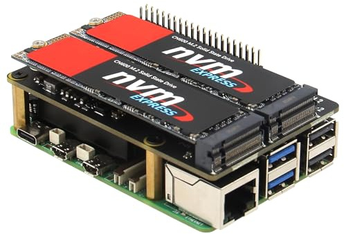 Geekworm X1004 PCIe to Dual M.2 NVMe 2280 SSD HAT for Raspberry Pi 5 | PCIe 2.0