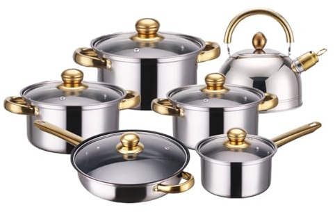 Set Di Pentole In Acciaio Inossidabile Da 12 Pezzi, Pentole/Pentole Con Coperchio In Vetro Set Di Pentole Padelle Pentole Casseruole Set Di Pentole Per Tutte Le Fonti Di Calore Inclusa Induzione
