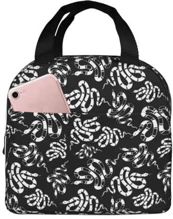 VOSERY Bolsa de almuerzo, lonchera para mujeres, hombres y adultos, línea negra y blanca, con estampado de serpiente, aislada, a prueba de fugas, reutilizable, de gran capacidad, para el trabajo