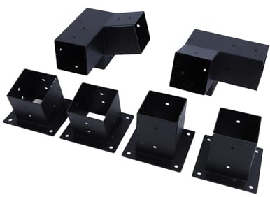 6Pcs Pergola Corner Brackets, Alloy Steel Corner Bracket Base Top Mount 3 Way Bracket DIY Post Base Kit Outdoor Patio Pergola Hardware Kit with Screws for Gazebo Canopies Carports