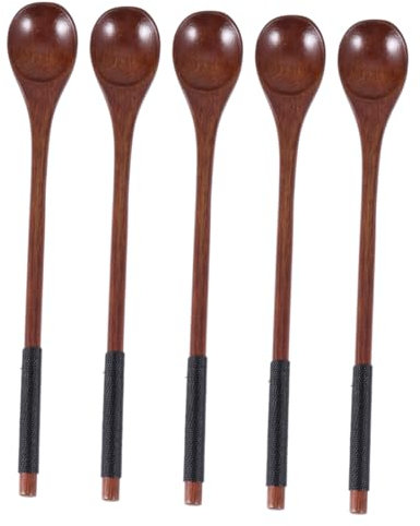 Hoement 5piezas Cucharas De Madera Para Miel Con Hilo Tied De Cucharas De Manejo Utensilios De Cocina Madera Natural Hilo Negro